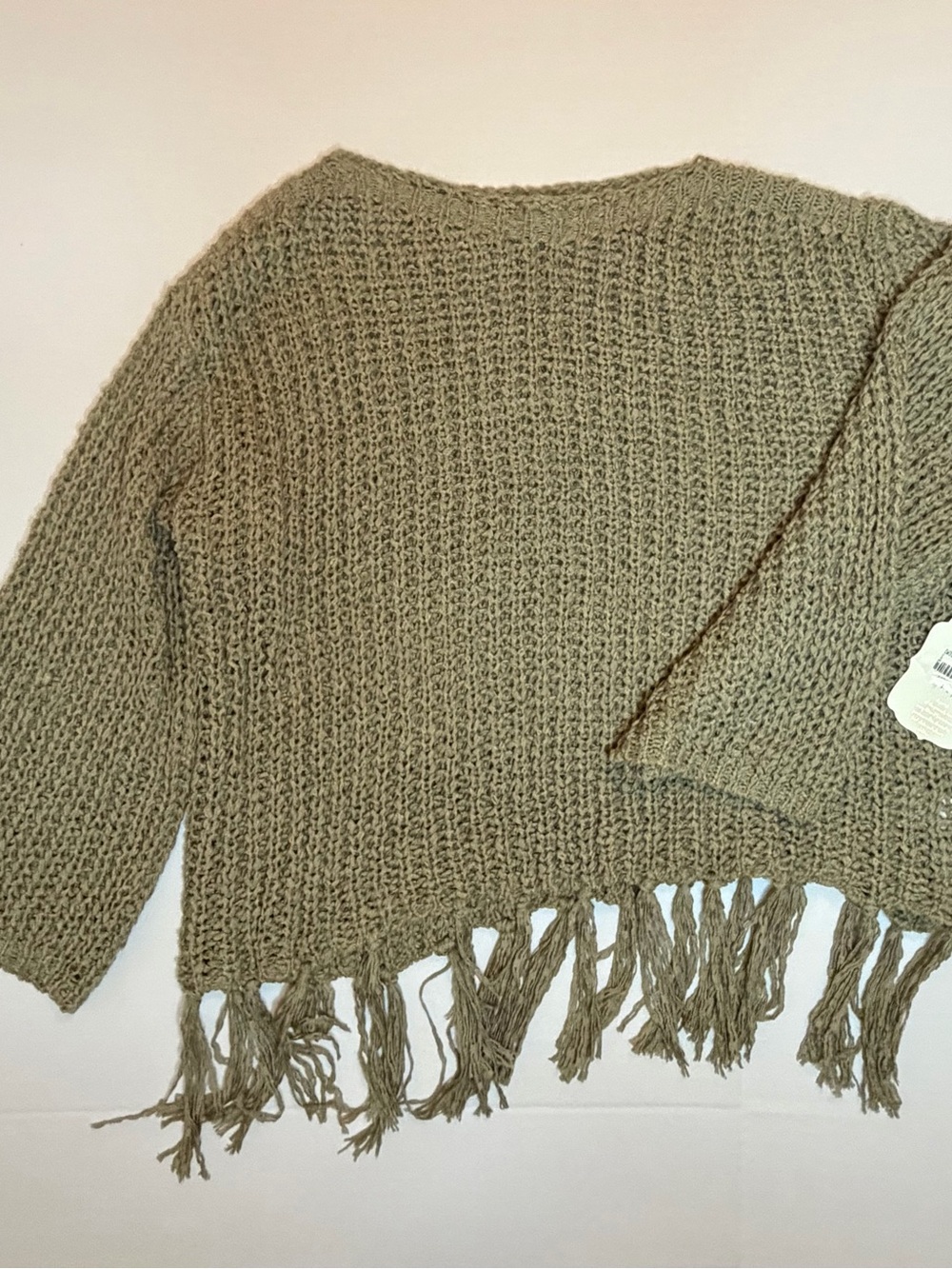 Altar'd State Olive Tan Fringe Knit Pullover Sweater New w Tags Size Small S